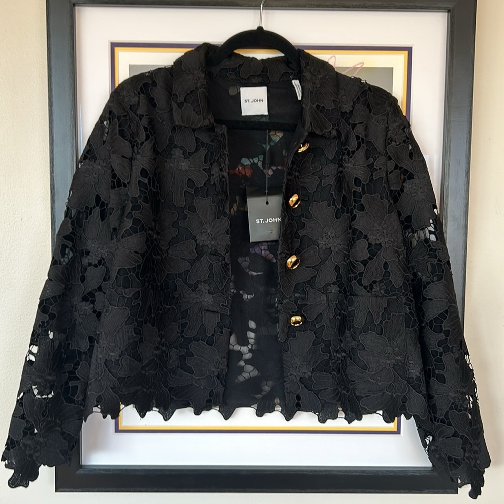 St. John Women's Classic-Collar Guipure-Lace Jacket - Picture 3 of 9